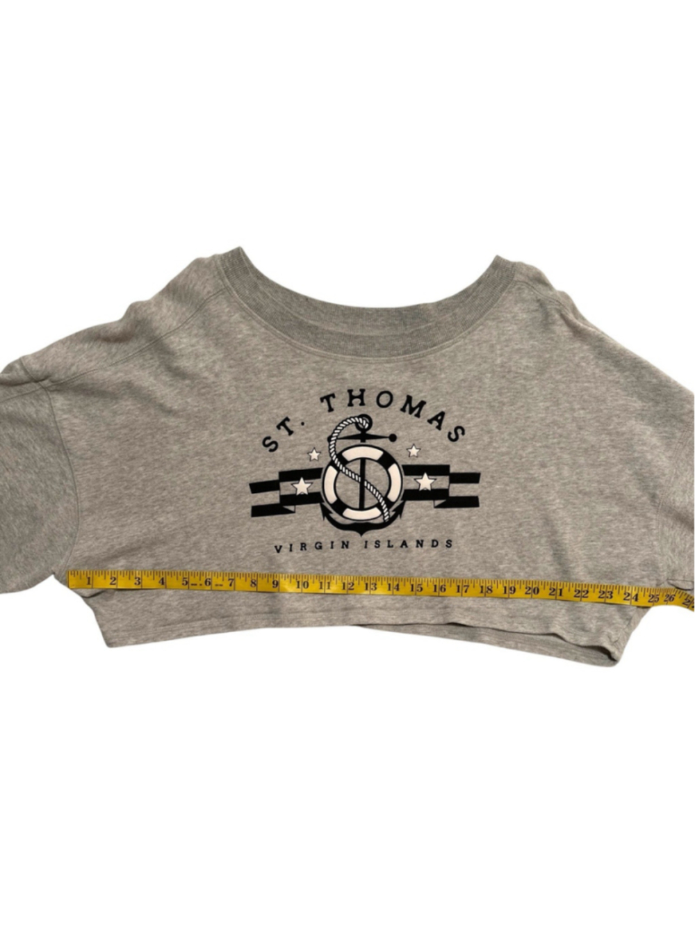 St Thomas AERO Fleece Crop Top Sweatshirt Womens L Virgin Islands Gray Cotton - Picture 11 of 16